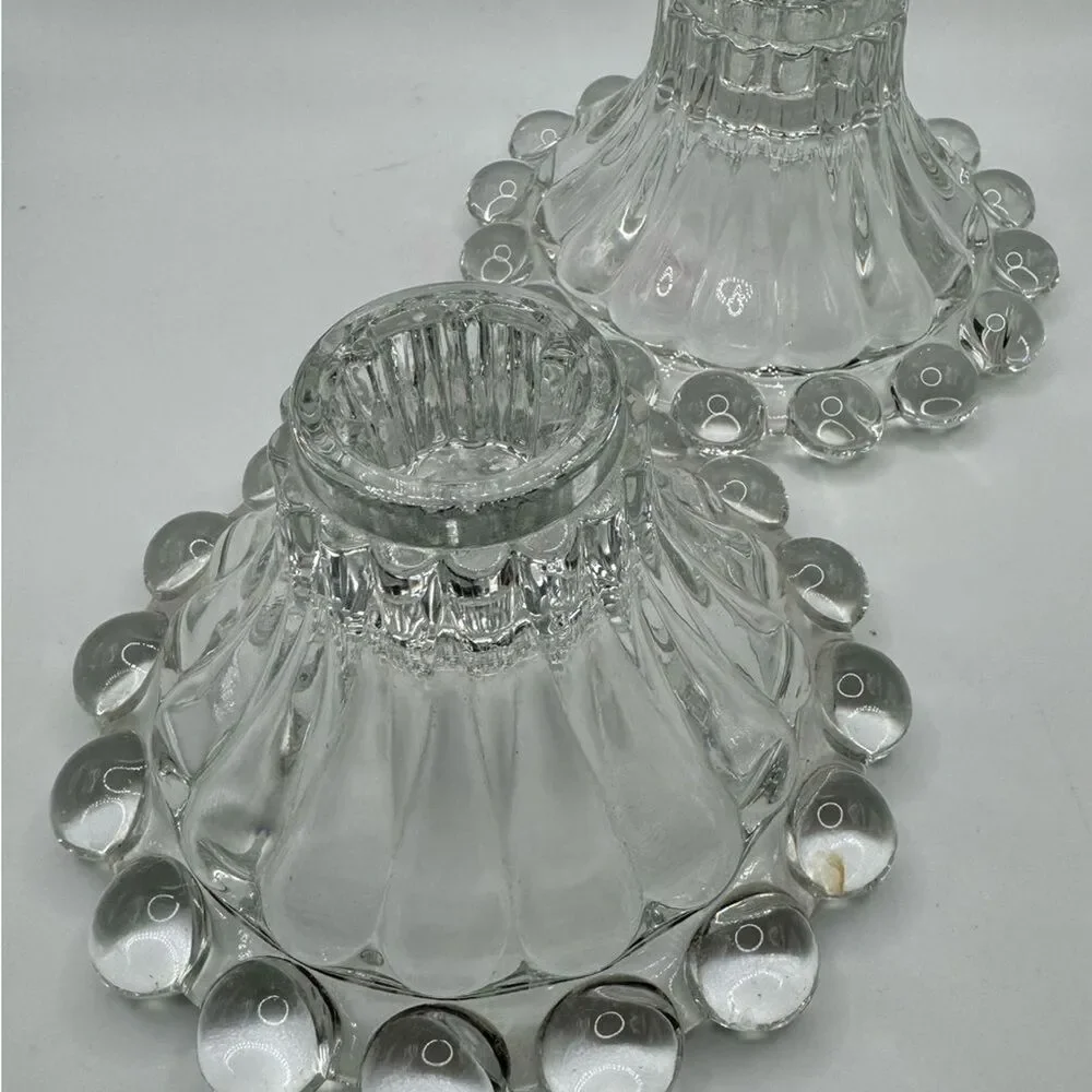 Vintage Anchor Hocking Boopie Glass Candlesticks Pair Clear Berwick MCM